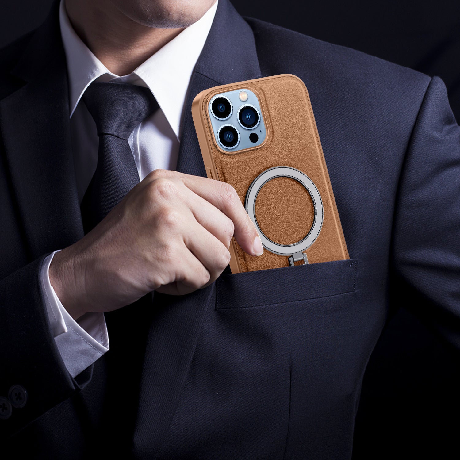 Magnetic Cover for iPhone 13 Pro Max 6.7 inch PU Leather Coated PC+TPU Phone Case with Kickstand - Brown Magnetic Cover for iPhone 13 Pro Max 6.7 inch PU Leather Coated PC+TPU Phone Case with Kickstand - Brown